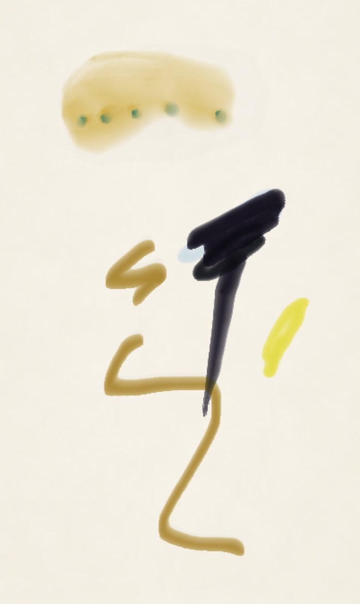An early sheet: textured cream paper, a pale yellow wash, and gold and black brush lines.